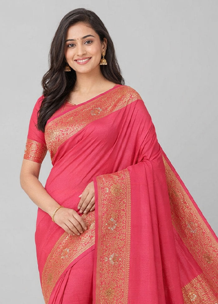 Pink Dupion Silk Saree With Blouse Piece