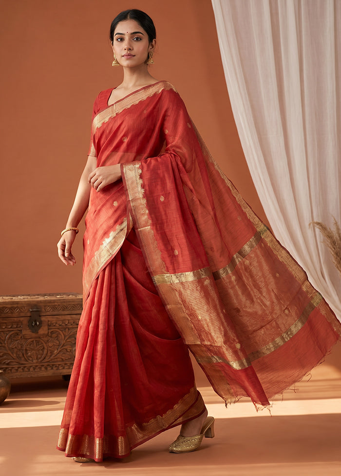 Red Cotton Saree With Blouse Piece