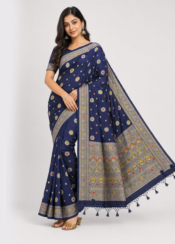 Blue Dupion Silk Saree With Blouse Piece