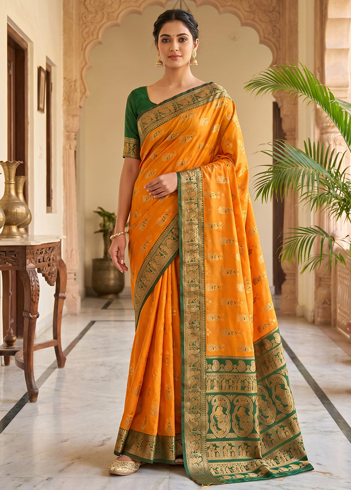 Yellow Baluchari Silk Saree With Blouse Piece