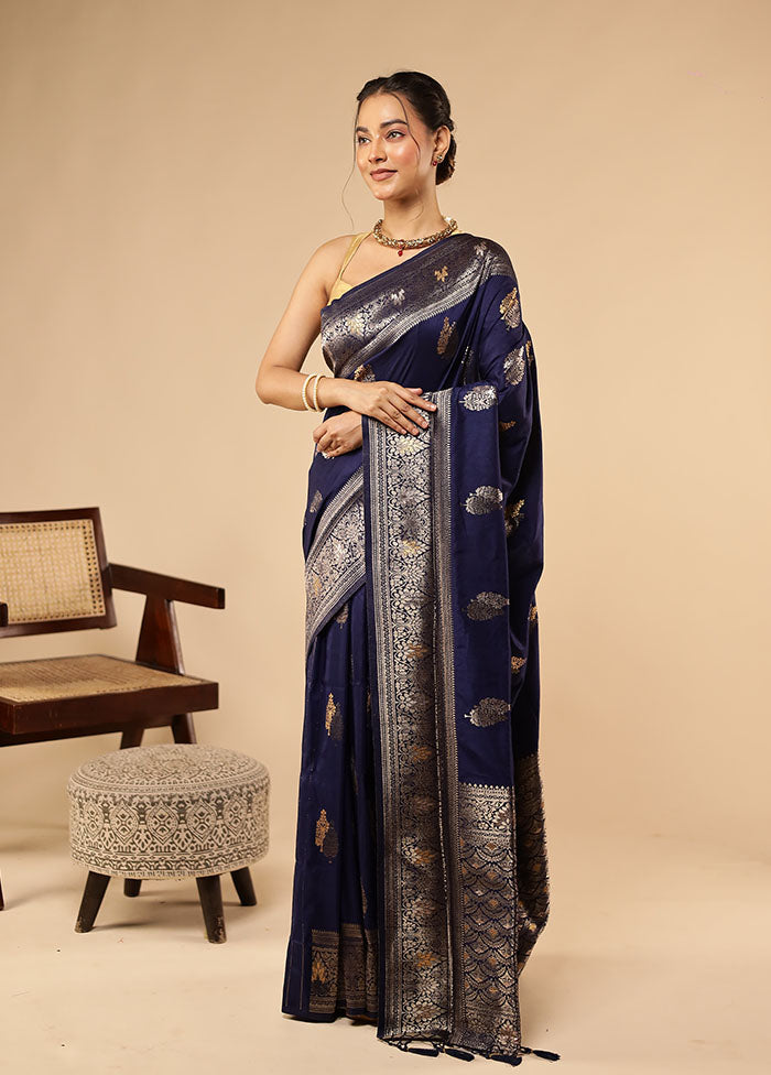Blue Dupion Silk Saree With Blouse Piece