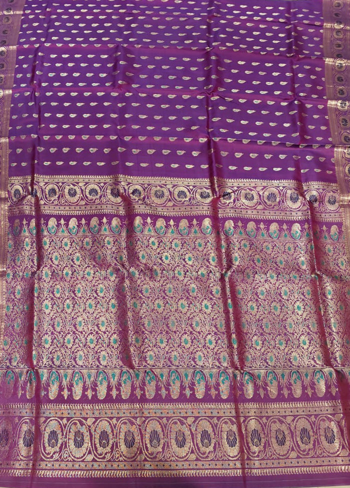 Purple Handloom Baluchari Pure Silk Saree With Blouse Piece