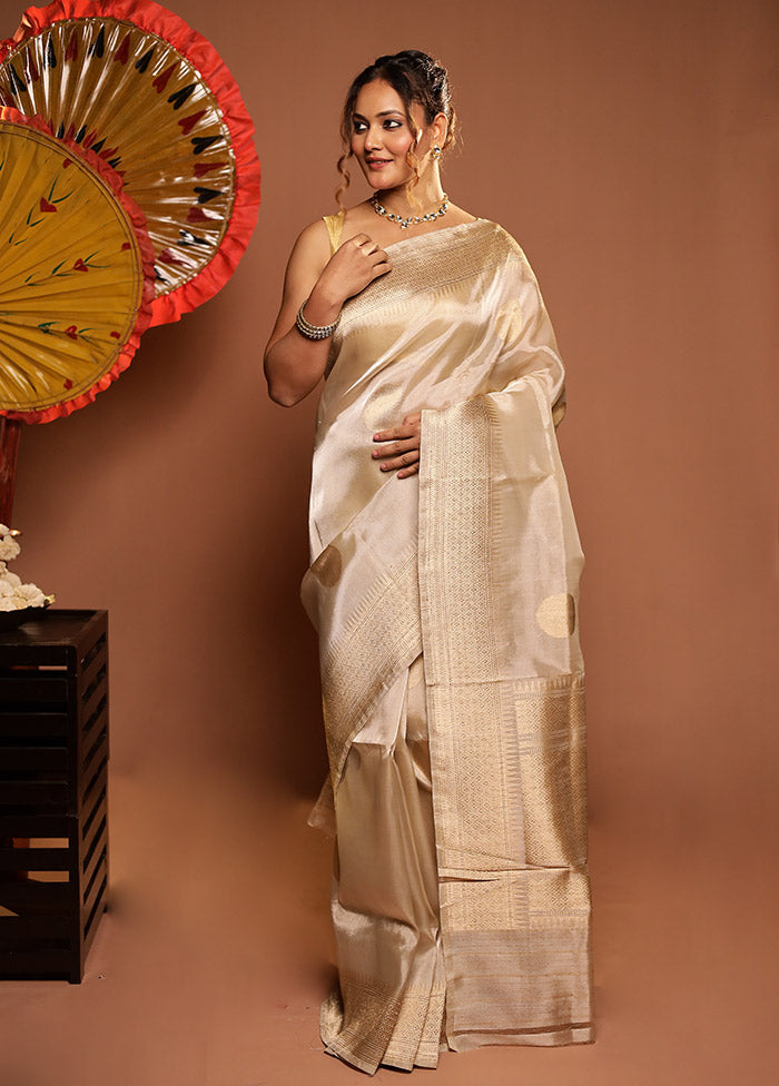 Gold Handloom Tissue Pure Silk Saree With Blouse Piece