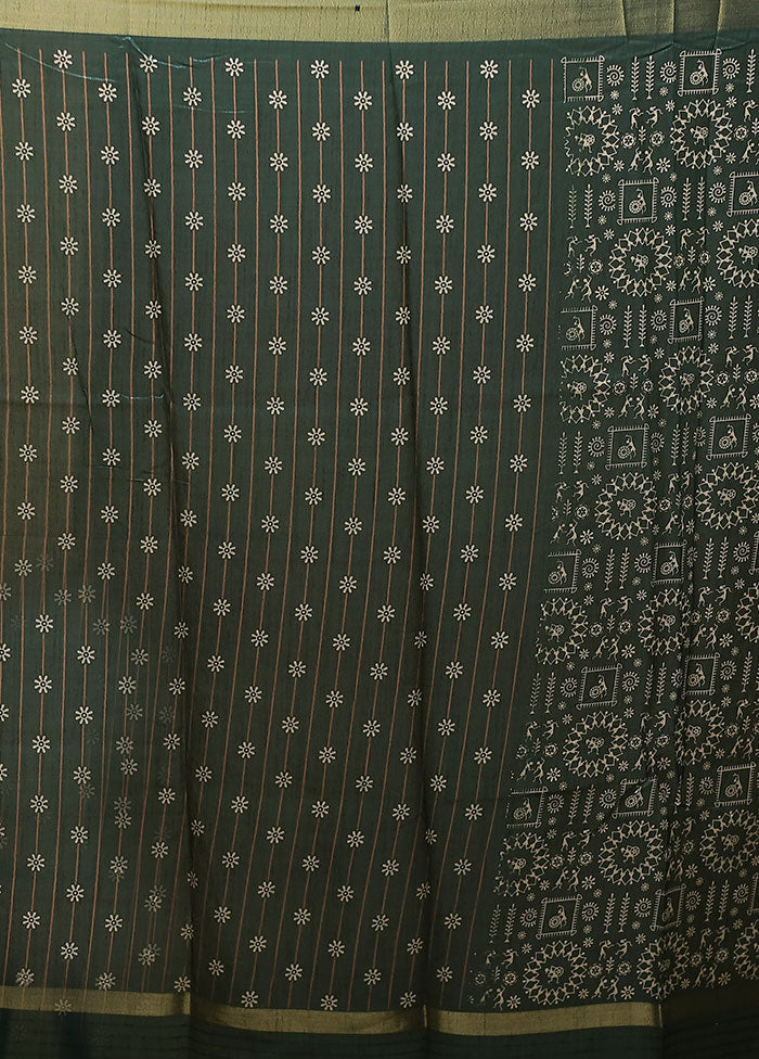Green Chanderi Cotton Saree With Blouse Piece