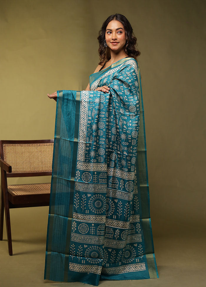 Green Chanderi Cotton Saree With Blouse Piece