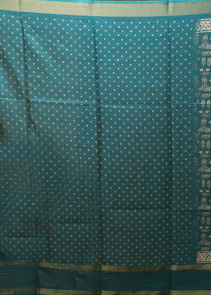 Green Chanderi Cotton Saree With Blouse Piece