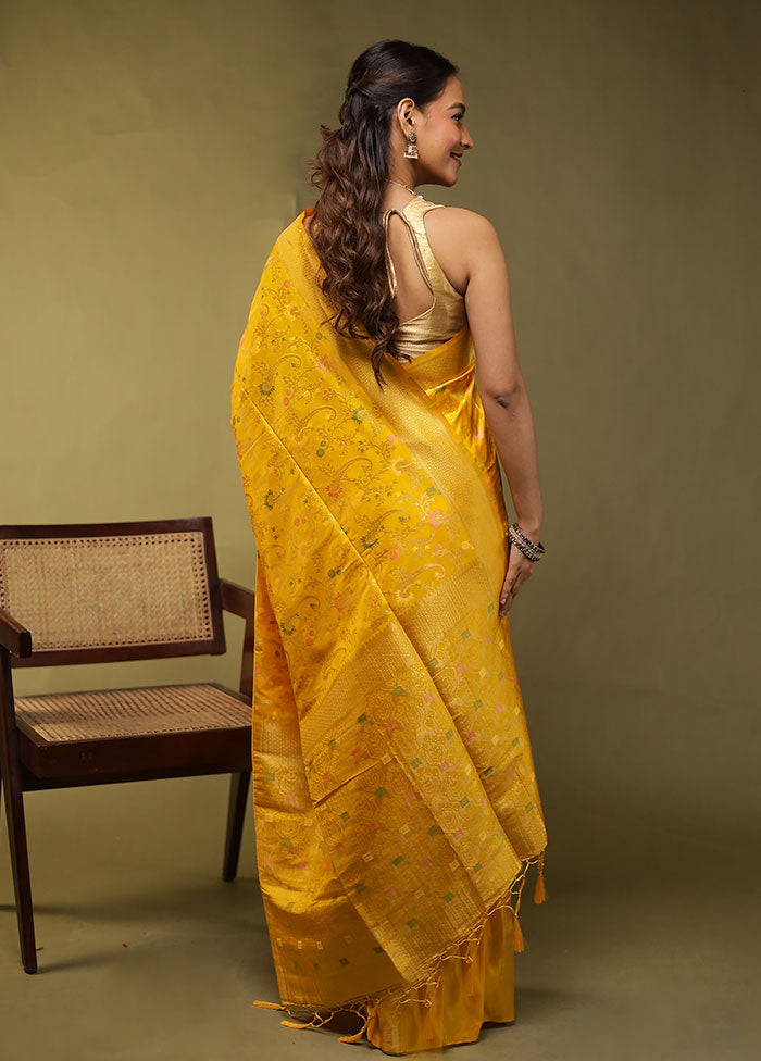 Yellow Dupion Silk Saree With Blouse Piece