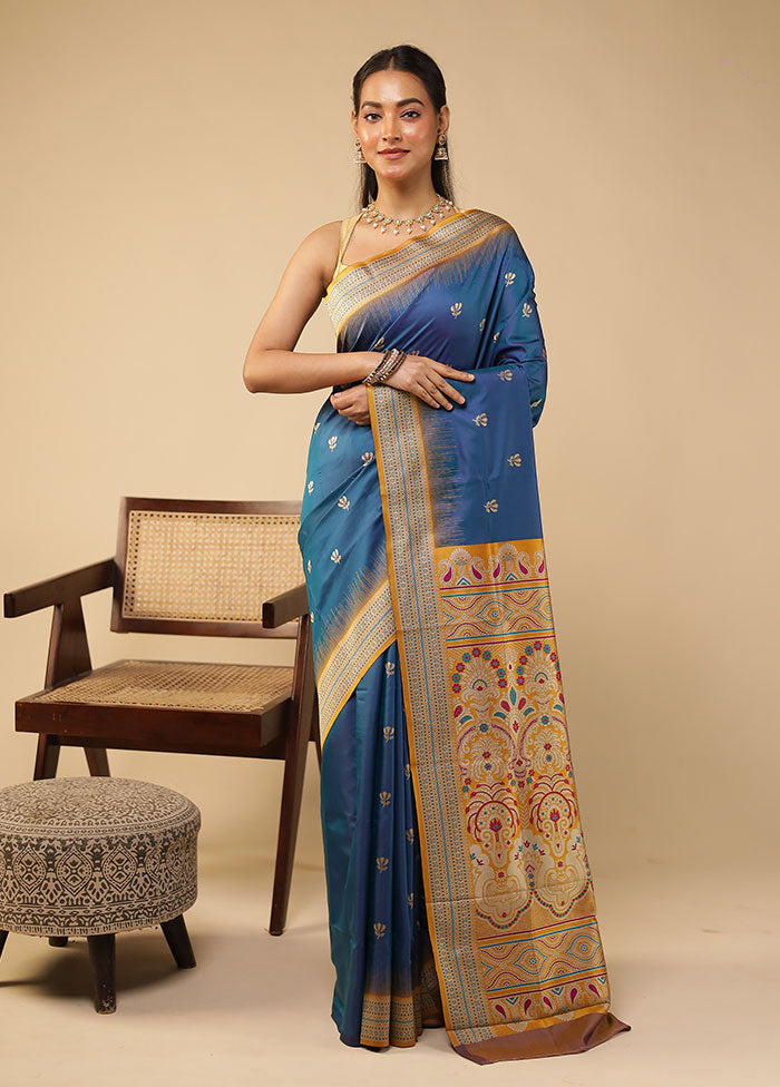 Blue Bomkai Silk Saree Without Blouse Piece