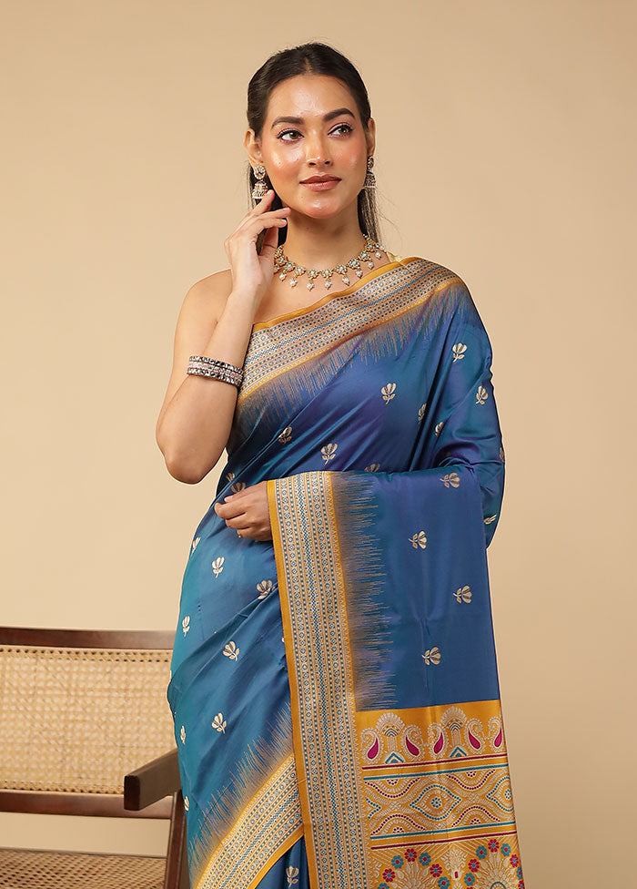 Blue Bomkai Silk Saree Without Blouse Piece
