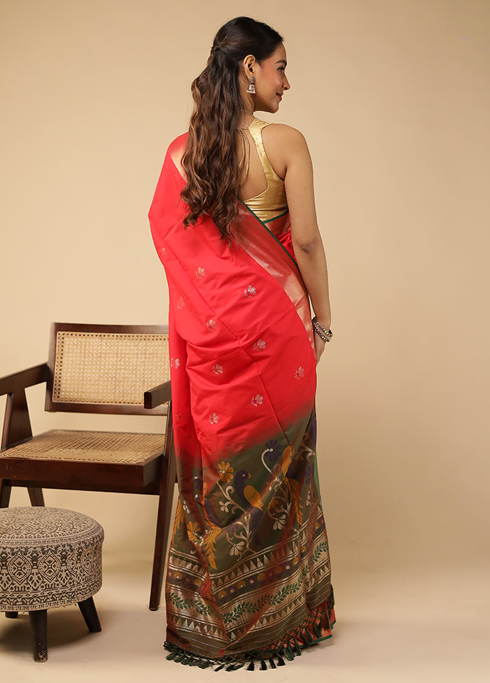 Red Dupion Silk Saree With Blouse Piece
