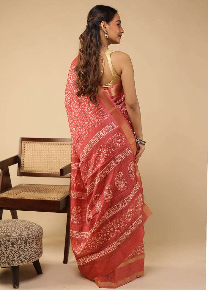 Pink Chanderi Cotton Saree With Blouse Piece