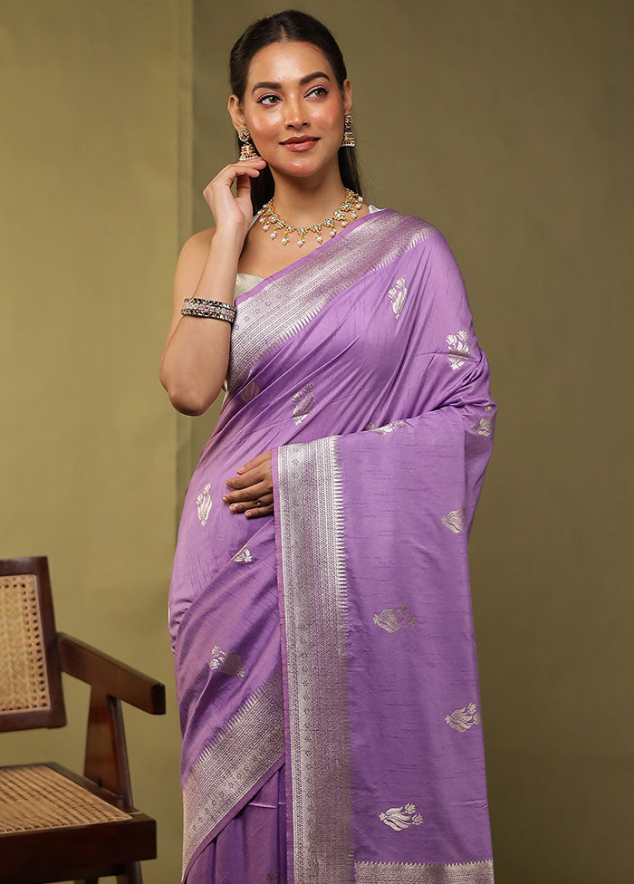 Purple Dupion Silk Saree With Blouse Piece