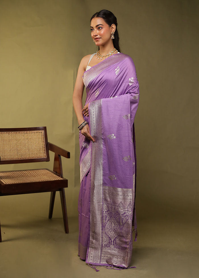 Purple Dupion Silk Saree With Blouse Piece