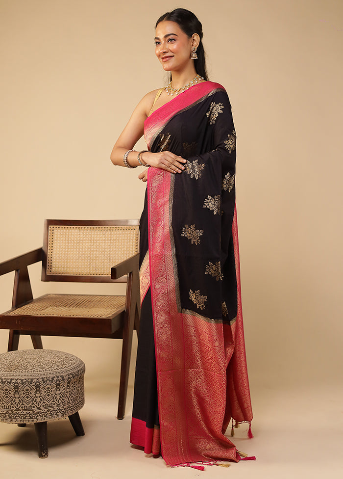 Black Dupion Silk Saree With Blouse Piece