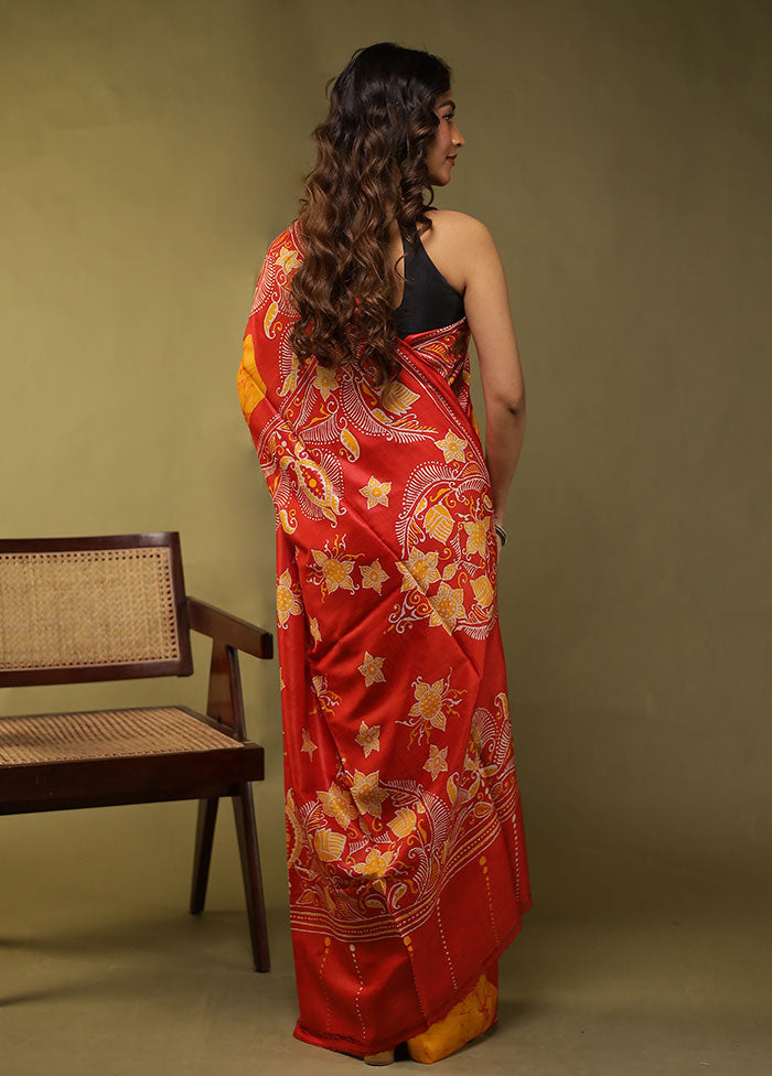 Multicolor Printed Pure Silk Saree Without Blouse Piece