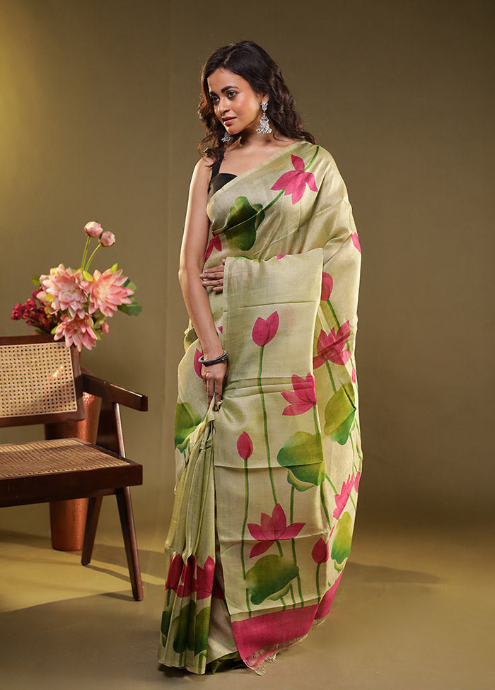 Multicolor Printed Pure Silk Saree Without Blouse Piece