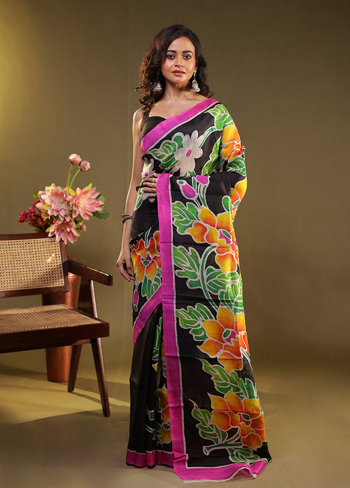 Multicolor Printed Pure Silk Saree Without Blouse Piece