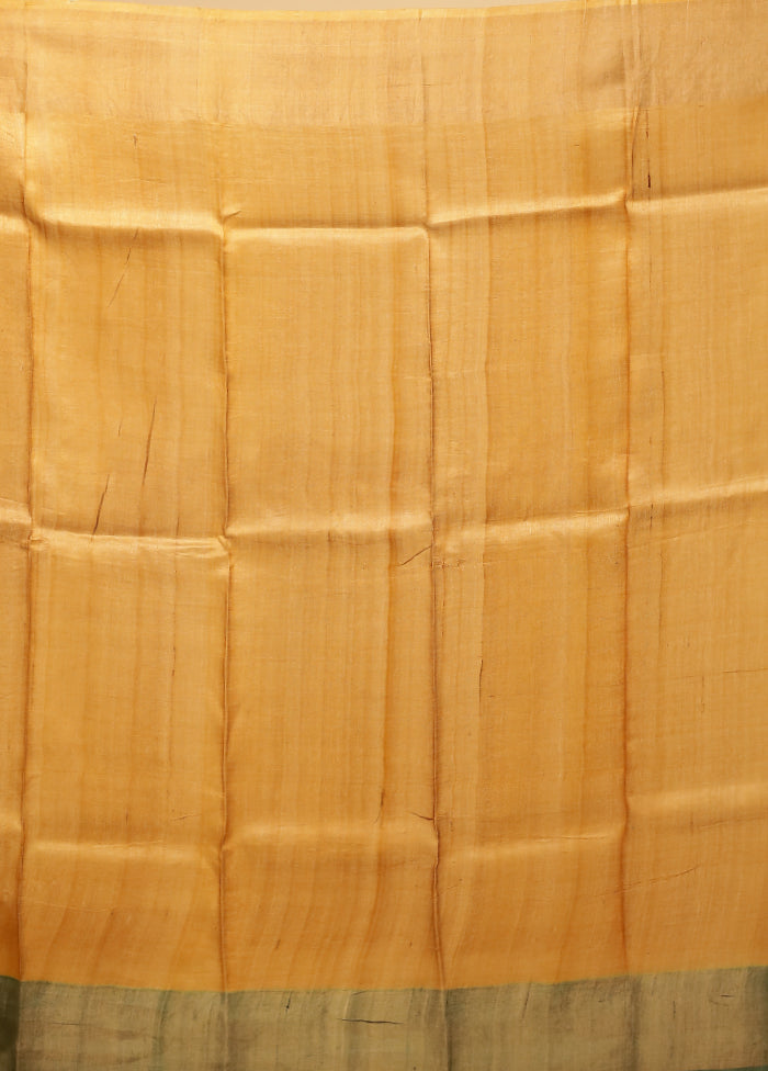 Cream Handloom Tussar Pure Silk Saree With Blouse Piece