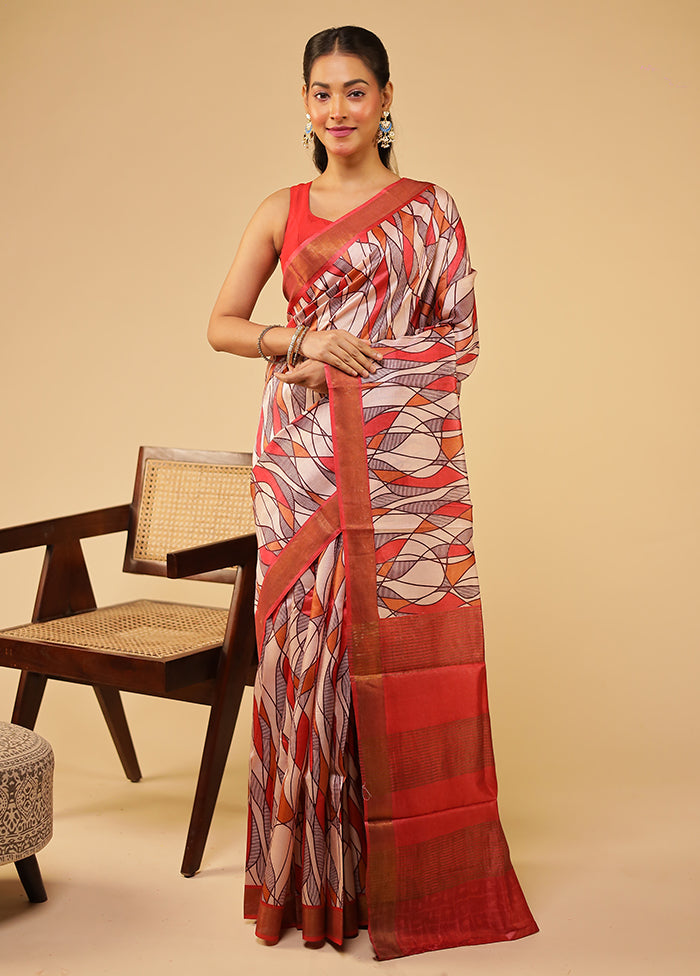 Pink Tussar Silk Saree With Blouse Piece