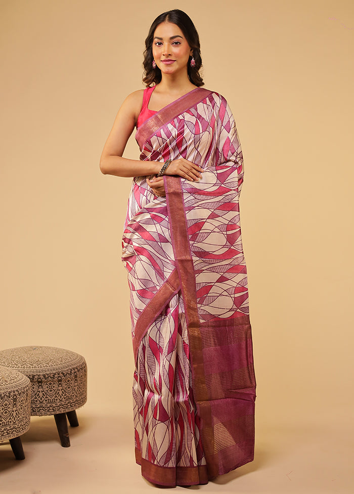 Cream Tussar Silk Saree With Blouse Piece