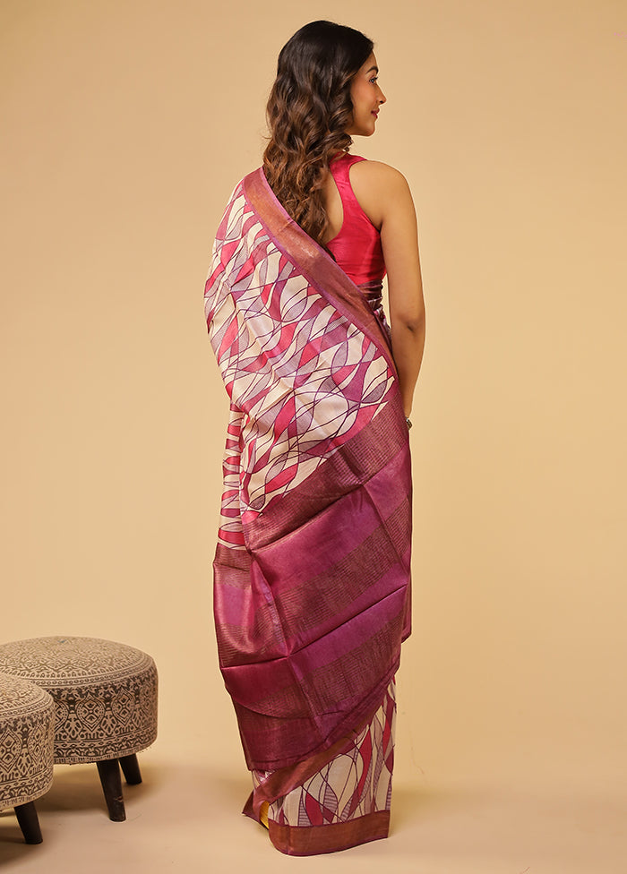 Cream Tussar Silk Saree With Blouse Piece