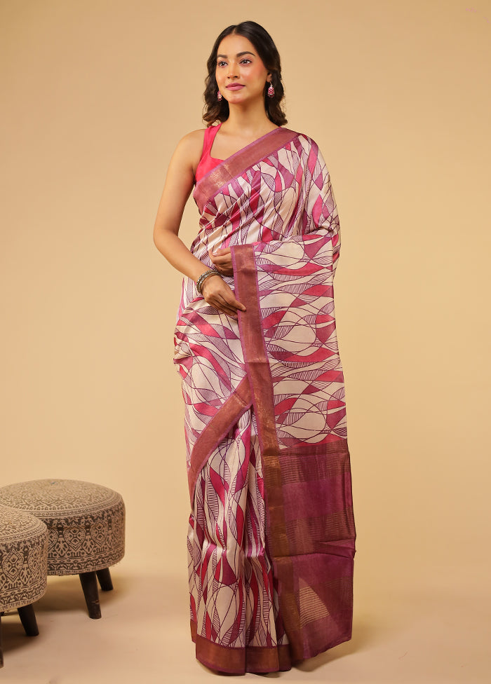 Cream Tussar Silk Saree With Blouse Piece