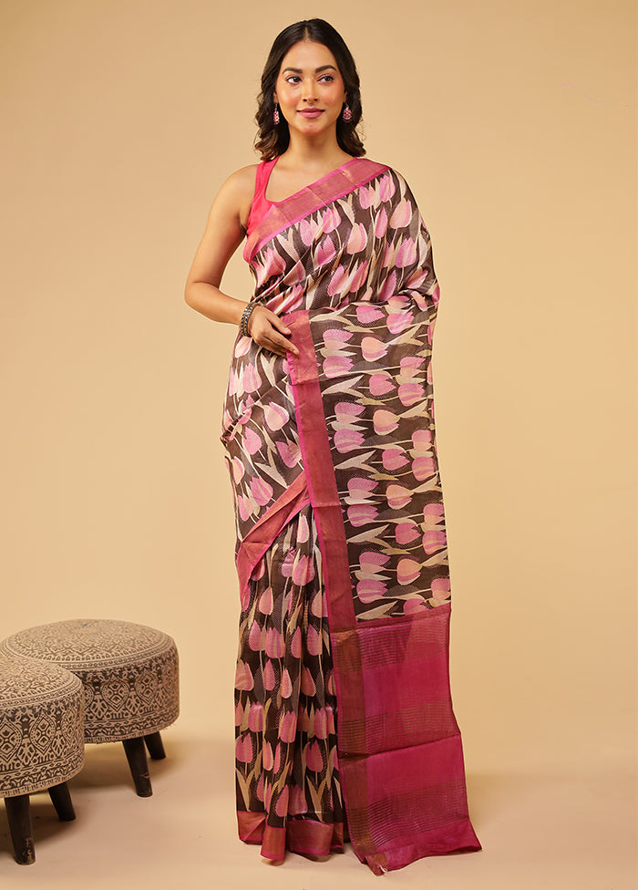 Maroon Tussar Silk Saree With Blouse Piece