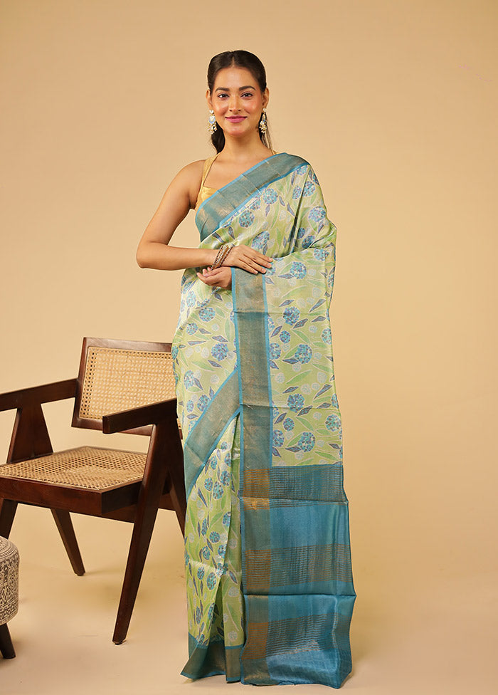Green Tussar Silk Saree With Blouse Piece