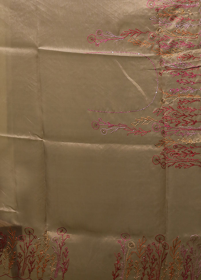 Cream Linen Silk Saree With Blouse Piece