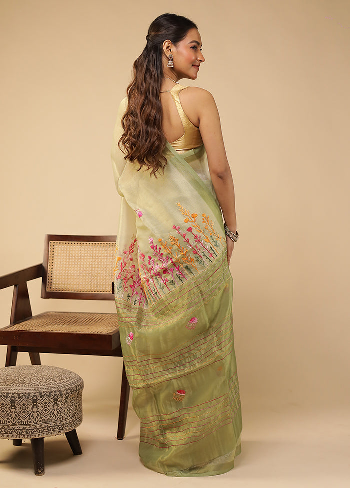 Green Linen Silk Saree With Blouse Piece