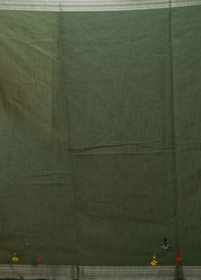 Green Linen Silk Saree With Blouse Piece