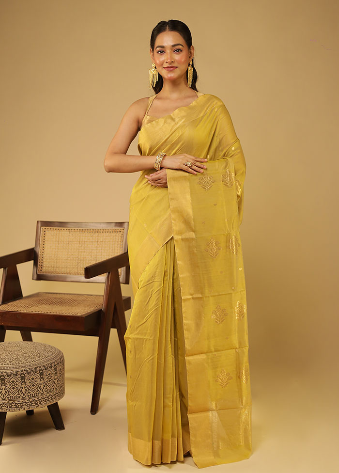 Yellow Chanderi Silk Saree With Blouse Piece
