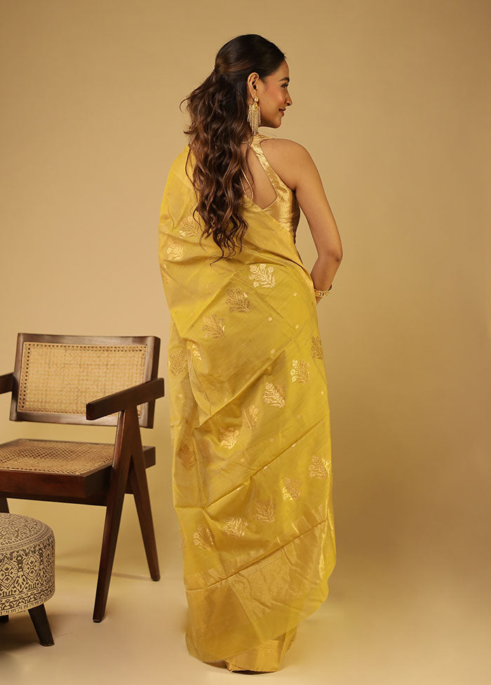 Yellow Chanderi Silk Saree With Blouse Piece