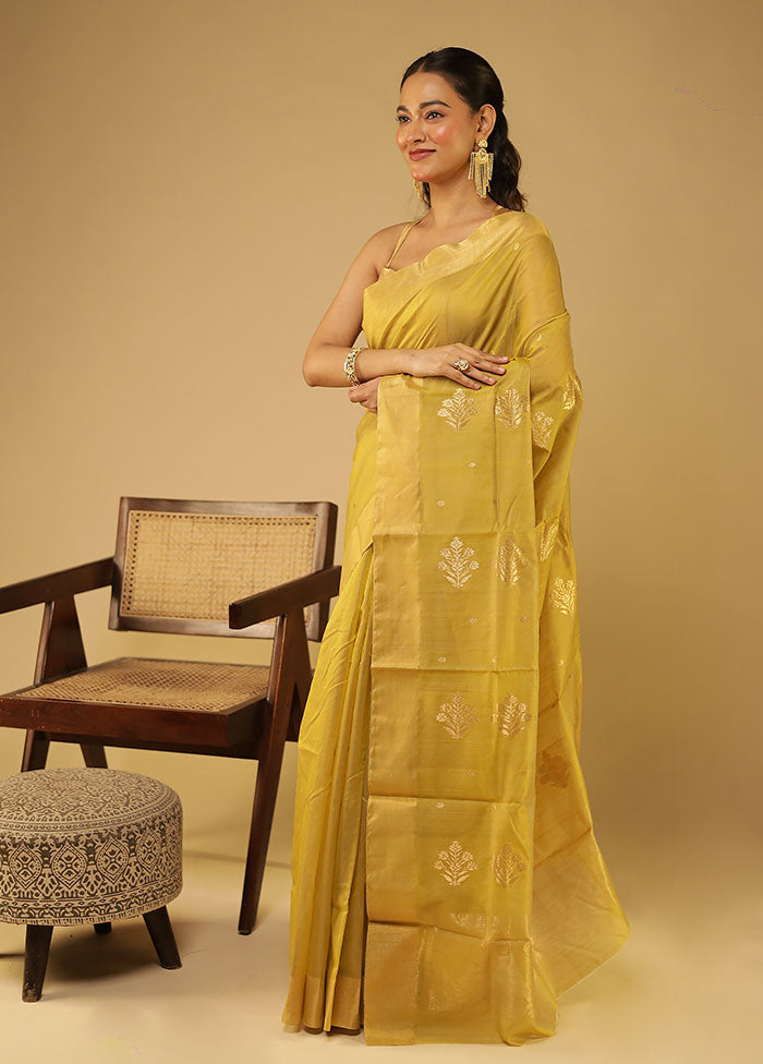Yellow Chanderi Silk Saree With Blouse Piece
