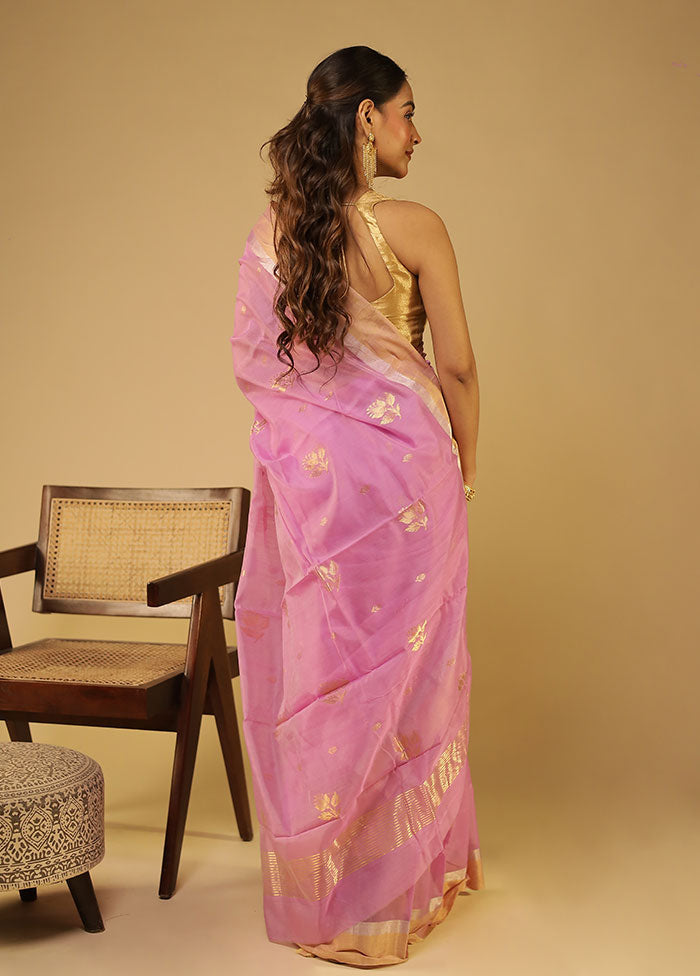Pink Chanderi Silk Saree With Blouse Piece