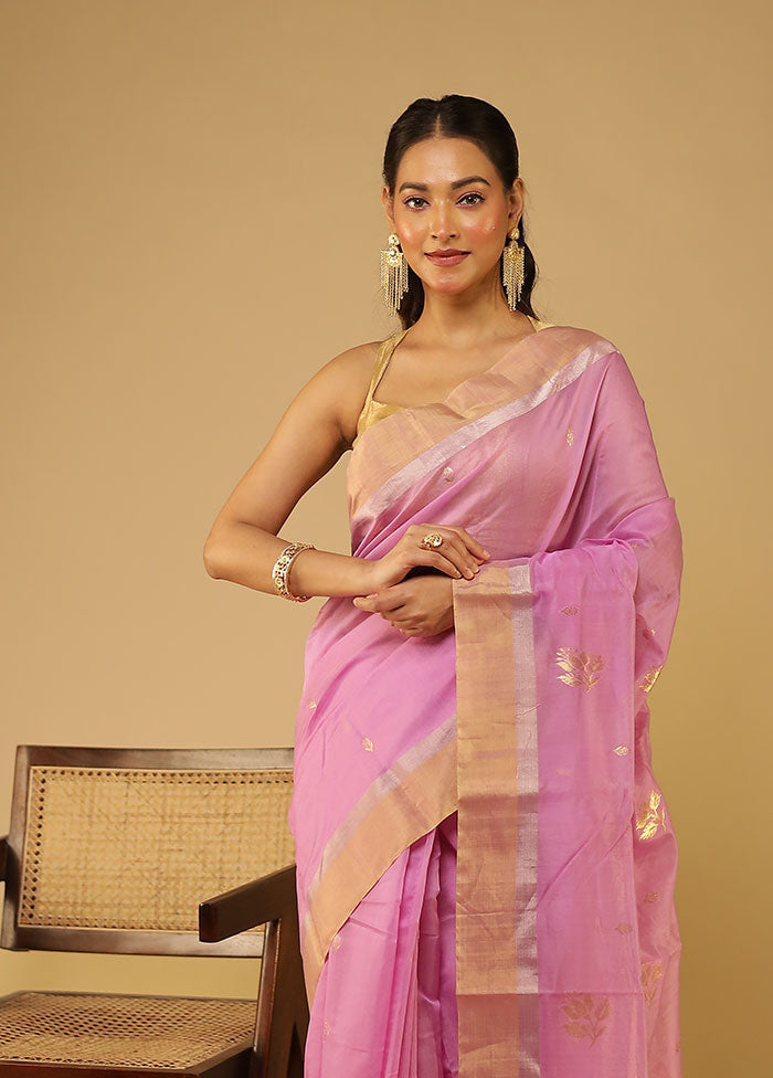 Pink Chanderi Silk Saree With Blouse Piece