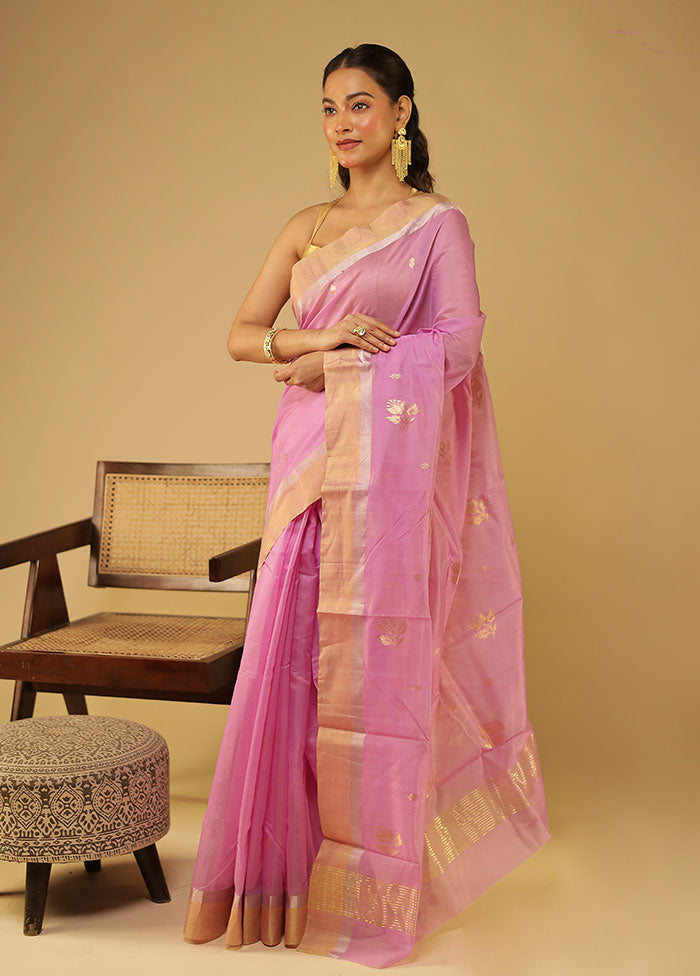 Pink Chanderi Silk Saree With Blouse Piece