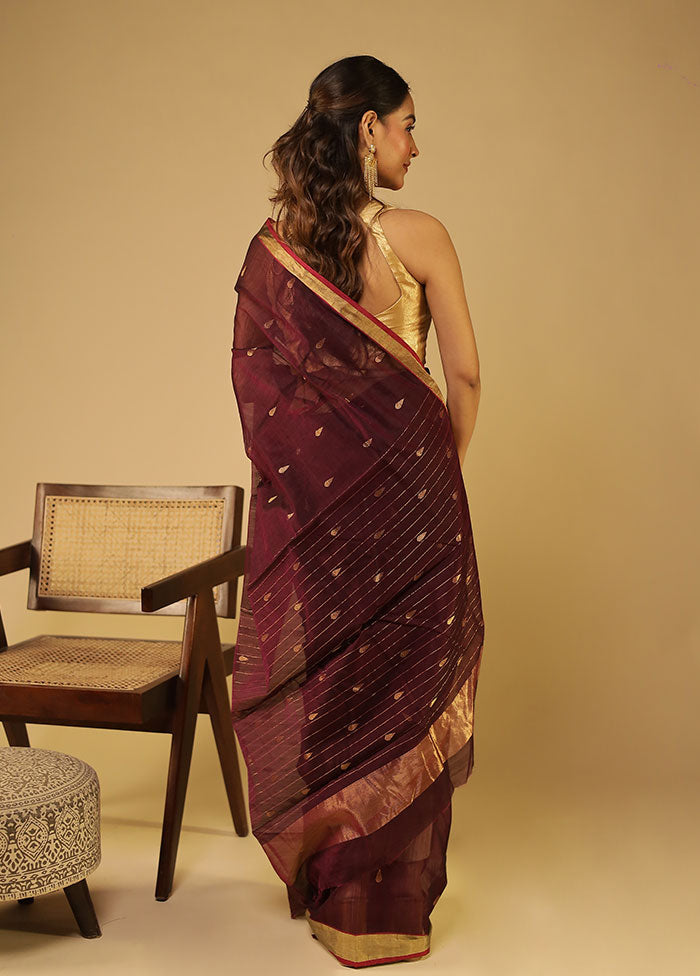 Brown Chanderi Silk Saree With Blouse Piece