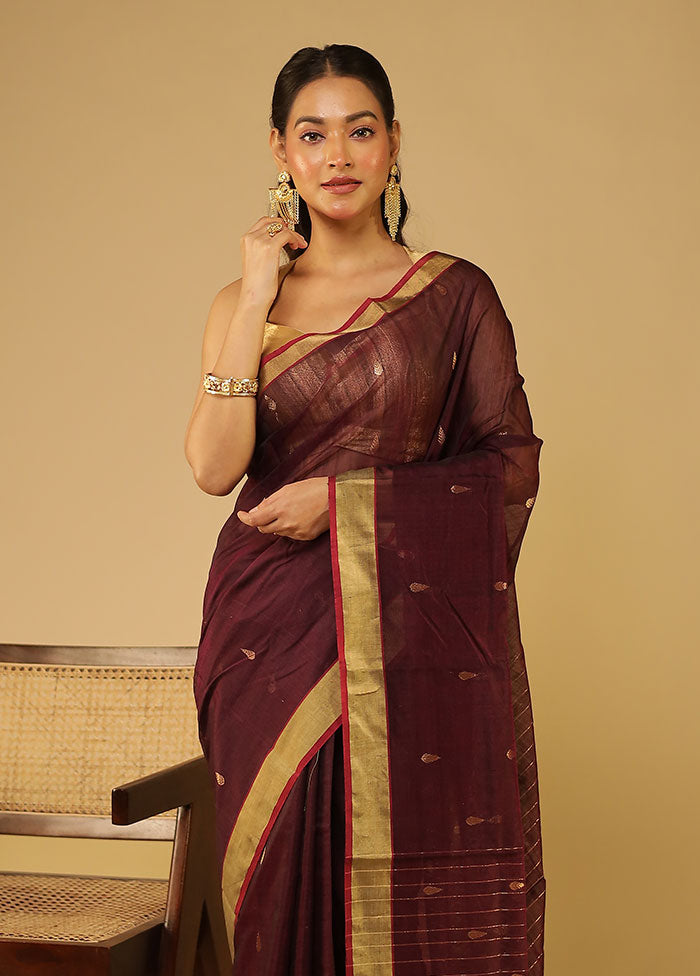 Brown Chanderi Silk Saree With Blouse Piece