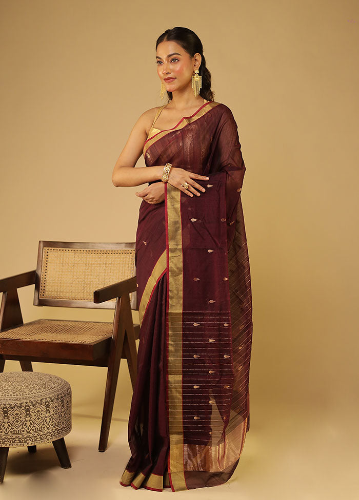 Brown Chanderi Silk Saree With Blouse Piece