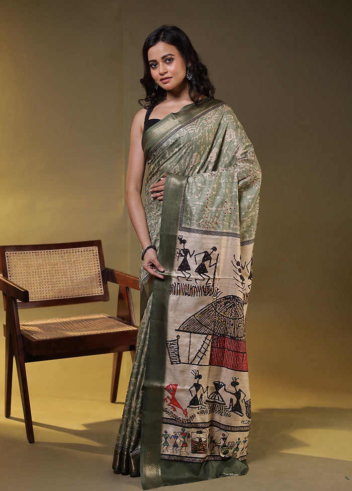 Multicolor Tussar Silk Saree With Blouse Piece