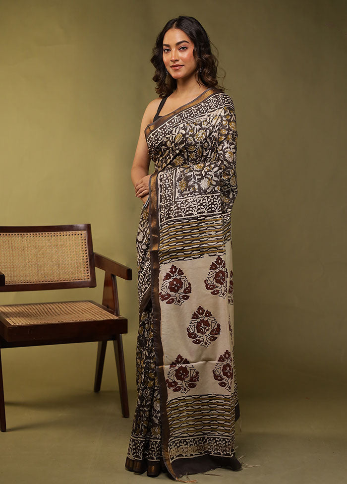 Black Chanderi Cotton Saree With Blouse Piece