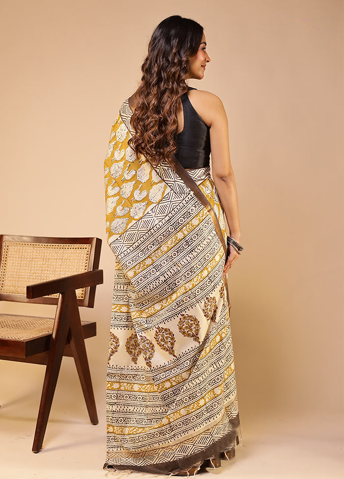 Multicolor Chanderi Cotton Saree With Blouse Piece