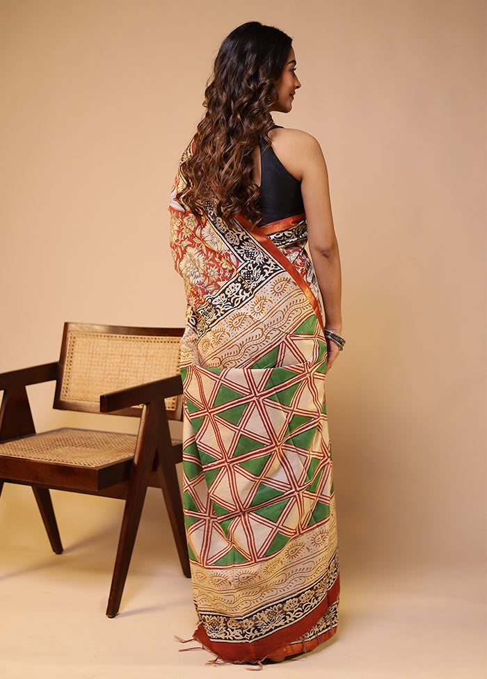 Multicolor Chanderi Cotton Saree With Blouse Piece