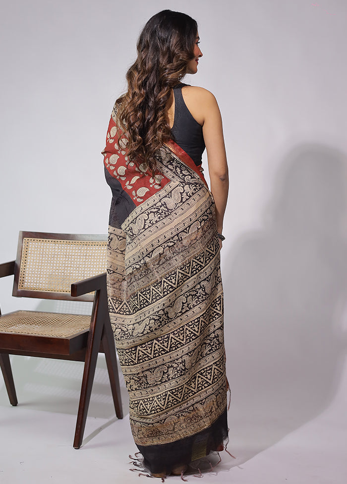 Black Chanderi Cotton Saree With Blouse Piece