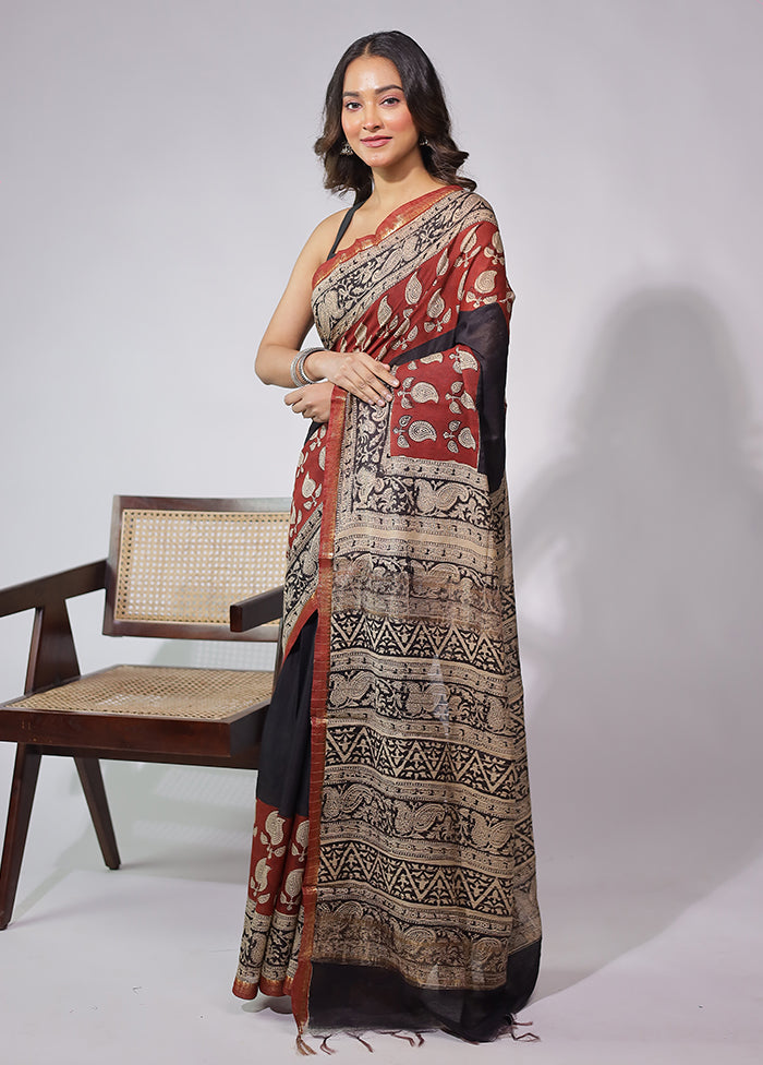 Black Chanderi Cotton Saree With Blouse Piece