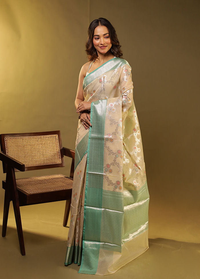 Cream Cotton Saree With Blouse Piece
