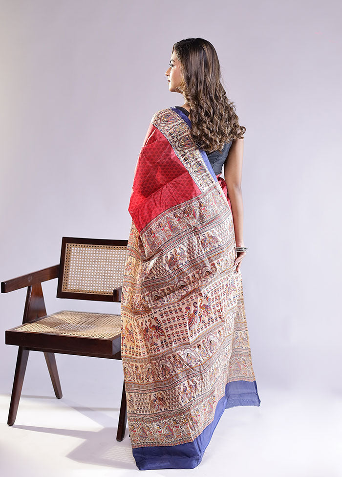 Zari Darbar Duo – Purple & Red Printed Silk Sarees