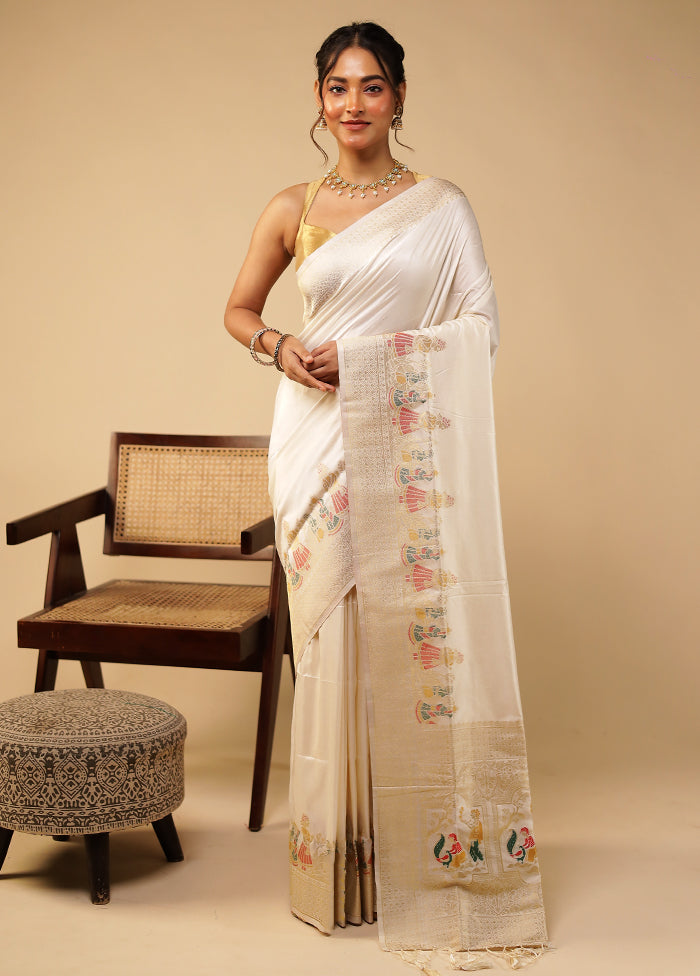 White Dupion Silk Saree With Blouse Piece