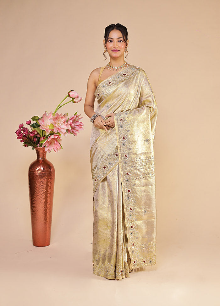 Gold Handloom Kanchipuram Pure Silk Saree With Blouse Piece